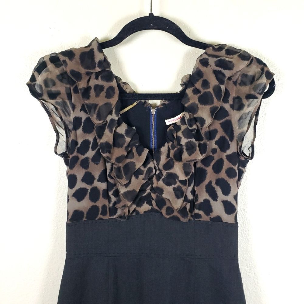 Women's Rebecca Taylor Animal Cheetah Print Fitted Wool Blend Zip Up Dress Sz 06 - Picture 7 of 12